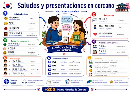 Muestra del mapa mental Verbos esenciales en coreano