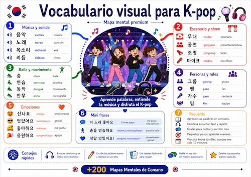 Muestra del mapa mental Vocabulario visual para K-pop
