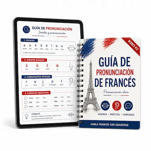 Guía de Pronunciación de Francés en tablet y cuaderno